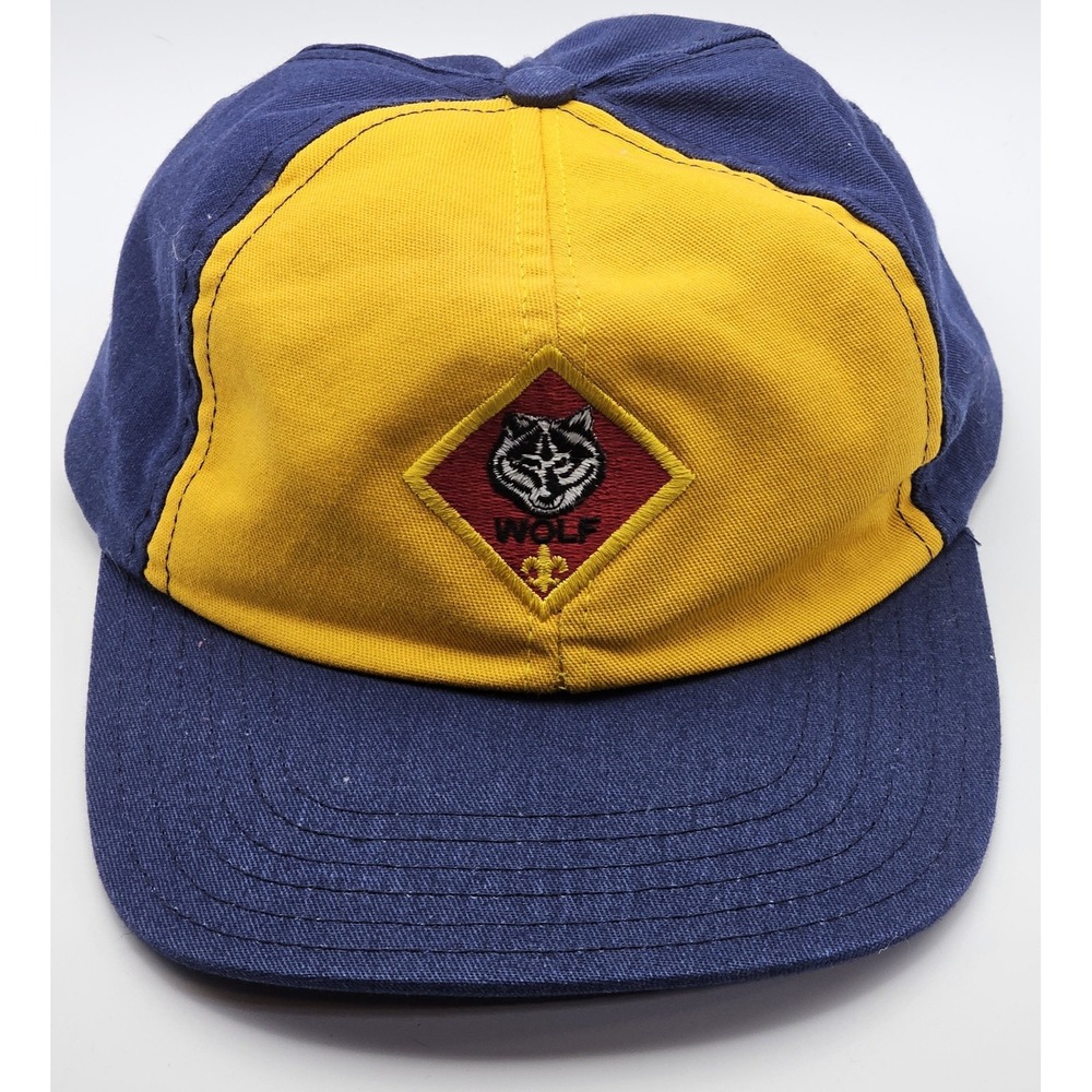Vintage Cub Scouts Wolf Hat Snapback‎ Youth Made In USA Boy Scout Blue Yellow